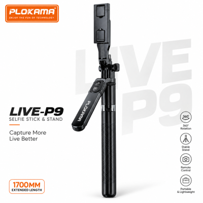 Plokama Live P9 Pro 4-in-1 Broadcast Stand – 6Ft Extendable Tripod with Rechargeable LED Light & Bluetooth Remote for Vlogging, Live Streaming & Content Creation